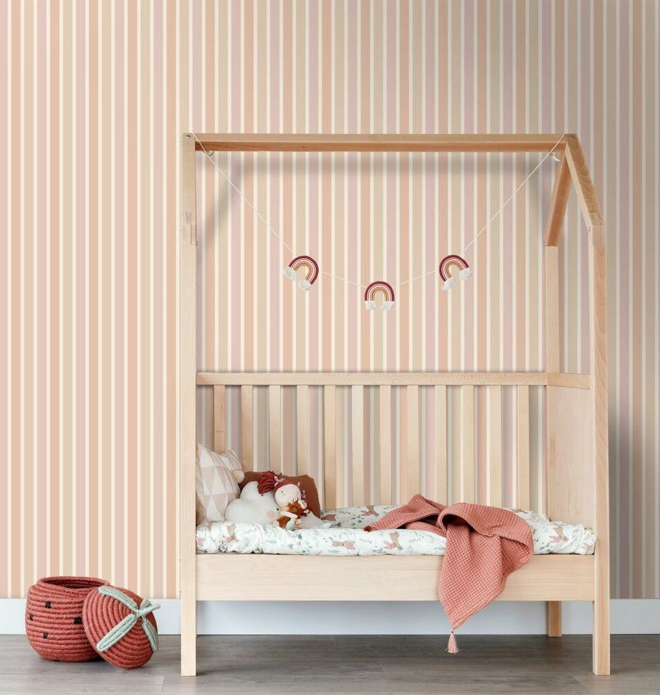 ESTAhome strepen behang voor meisjeskamer en tienerkamer beige terra mauve paars 131505