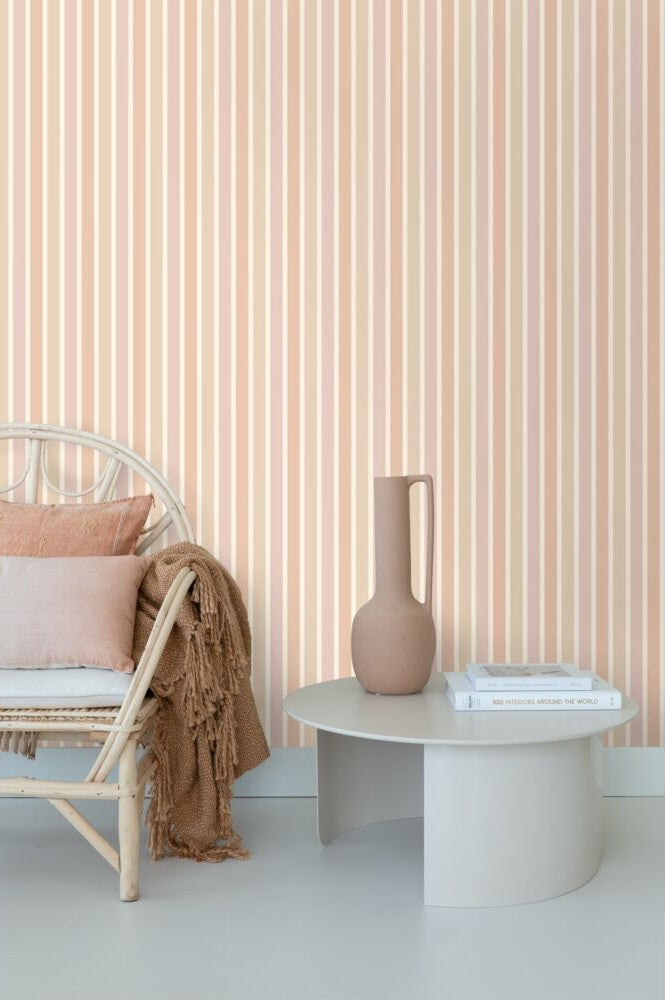 ESTAhome strepen behang voor meisjeskamer en tienerkamer beige terra mauve paars 131505