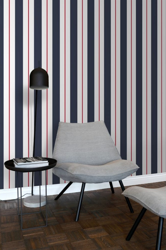 ESTAhome strepen behang voor meisjeskamer en tienerkamer blauw rood 136415