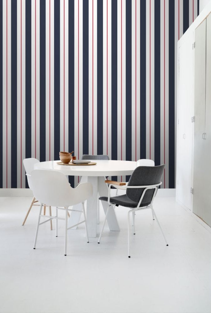 ESTAhome strepen behang voor meisjeskamer en tienerkamer blauw rood 136415