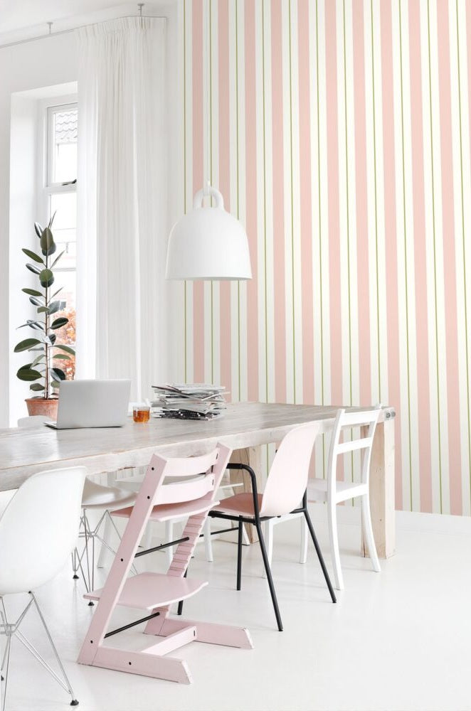 ESTAhome strepen behang voor meisjeskamer en tienerkamer roze olijfgroen 131478