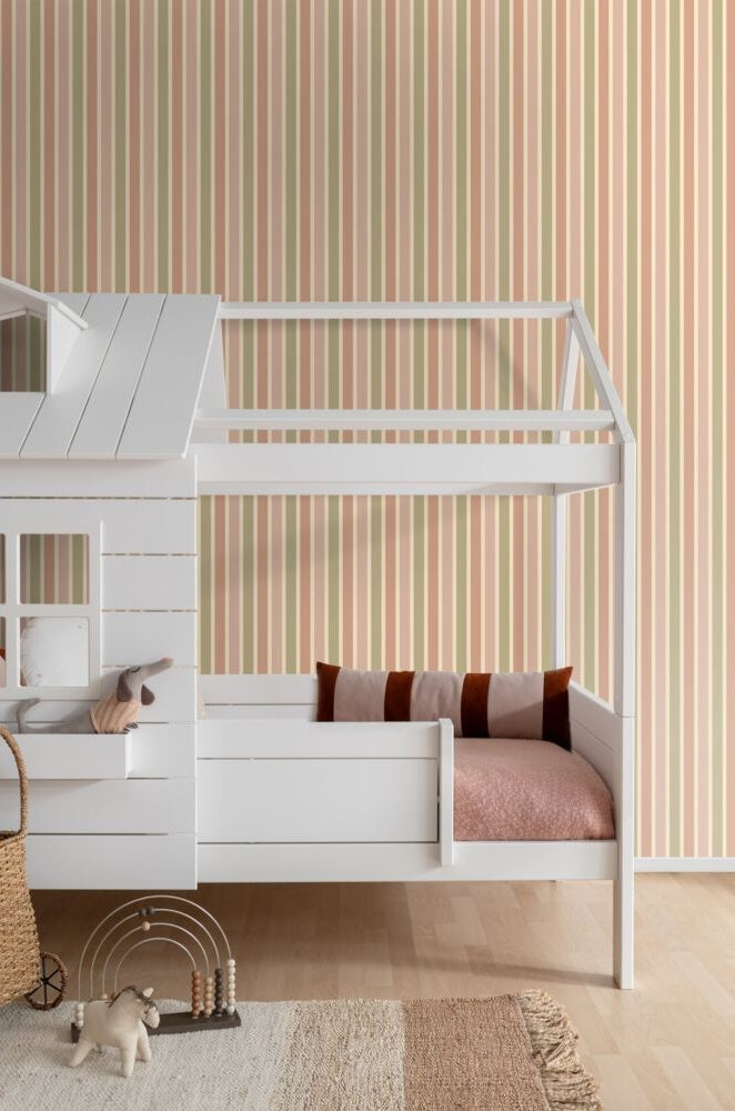 ESTAhome strepen behang voor meisjeskamer en tienerkamer terra roze groen 131506