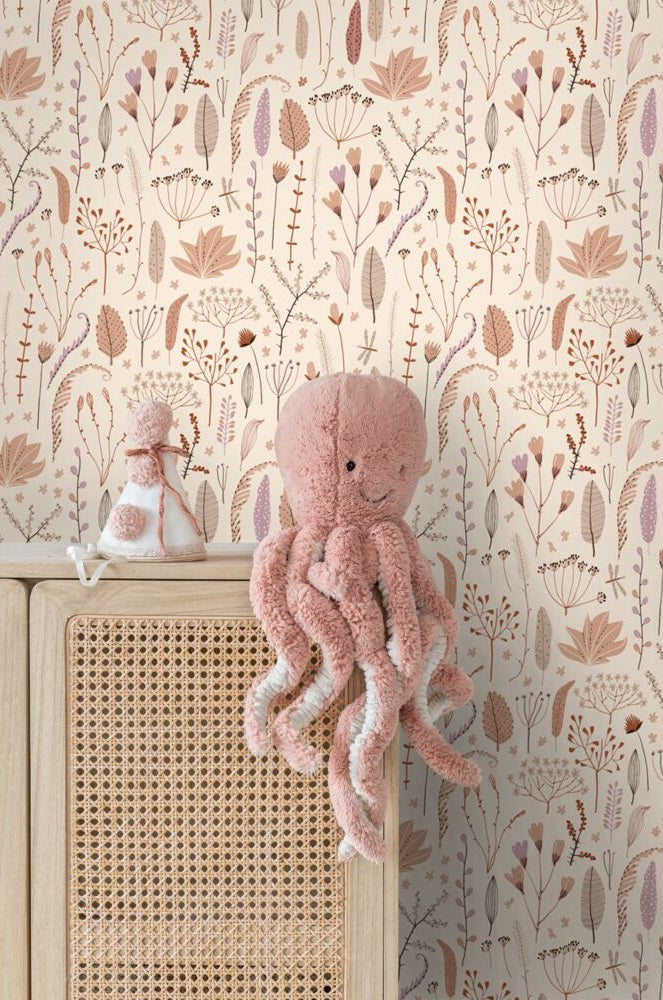 ESTAhome bloemen behang meisjeskamer babykamer warm beige terra 131161