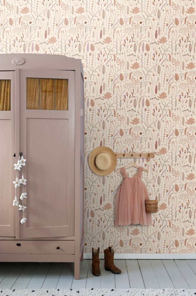 ESTAhome bloemen behang meisjeskamer babykamer warm beige terra 131161