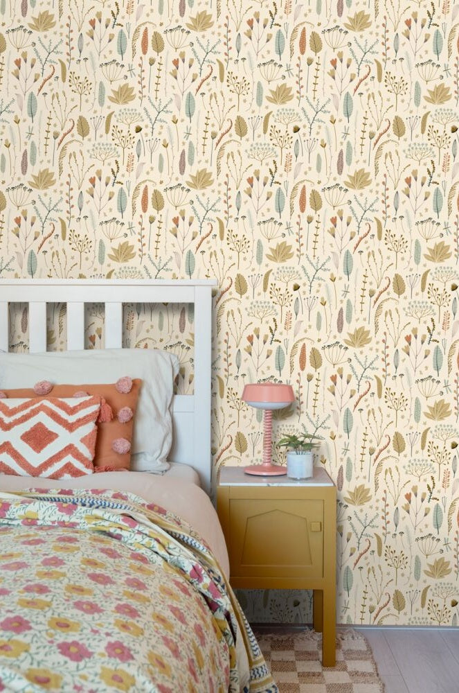 ESTAhome bloemen behang meisjeskamer babykamer olijfgroen 131163