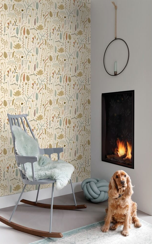 ESTAhome bloemen behang meisjeskamer babykamer olijfgroen 131163