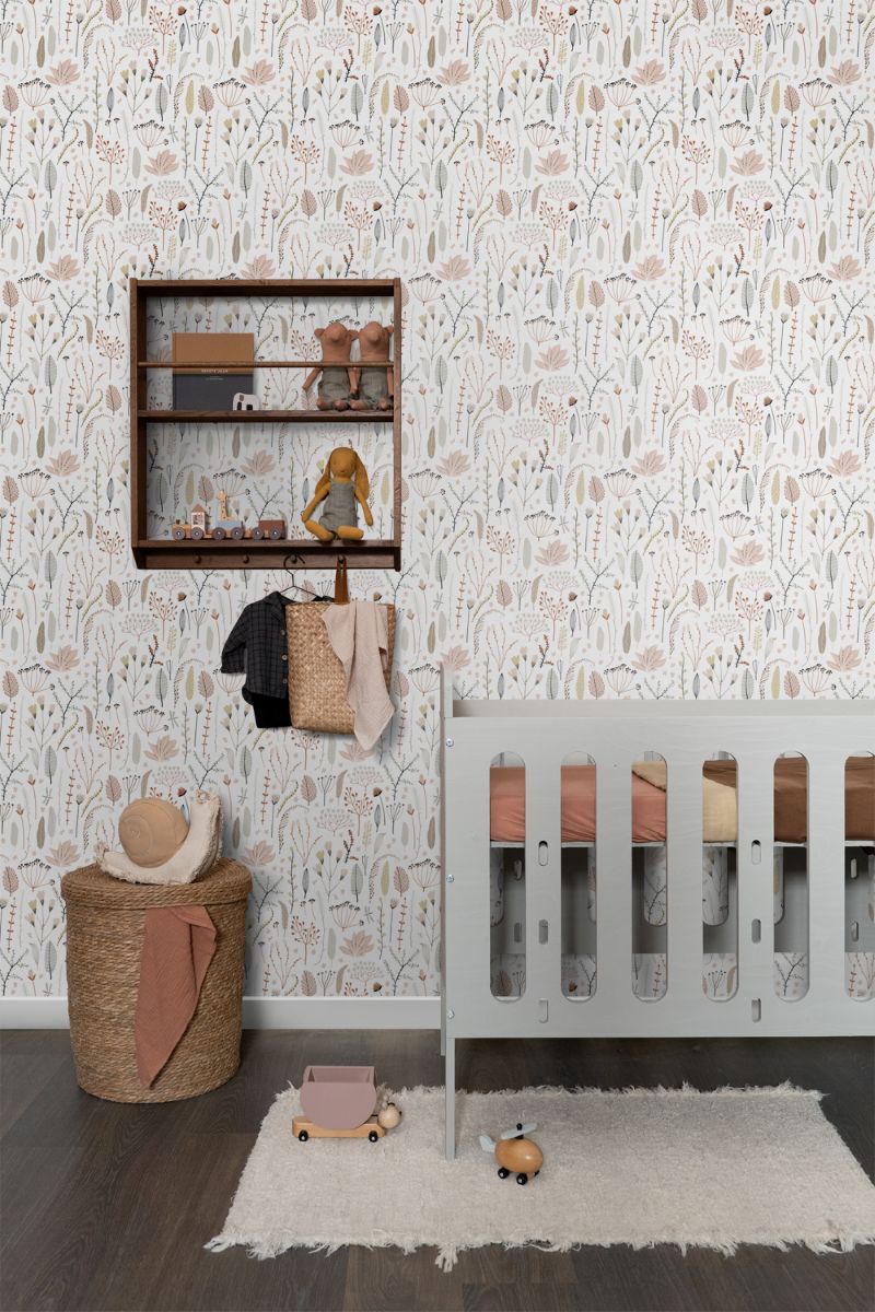 ESTAhome bloemen behang meisjeskamer babykamer roze grijs wit 139702