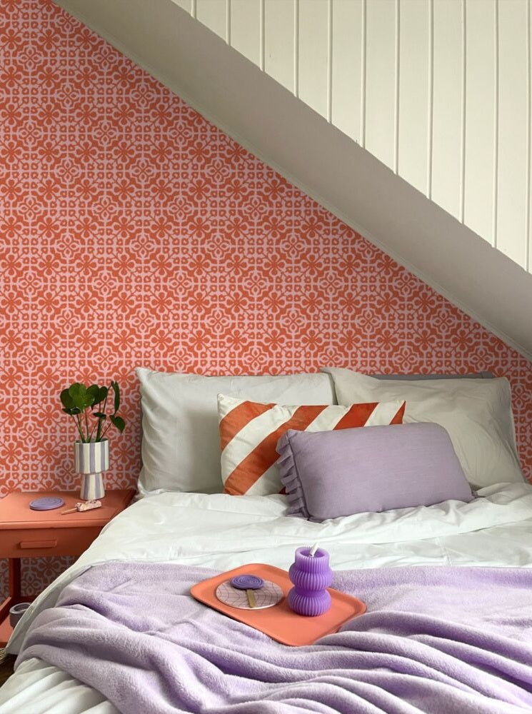 ESTAhome verweerde tegels behang voor de kinderkamer en tienerkamer koraal rood 131483