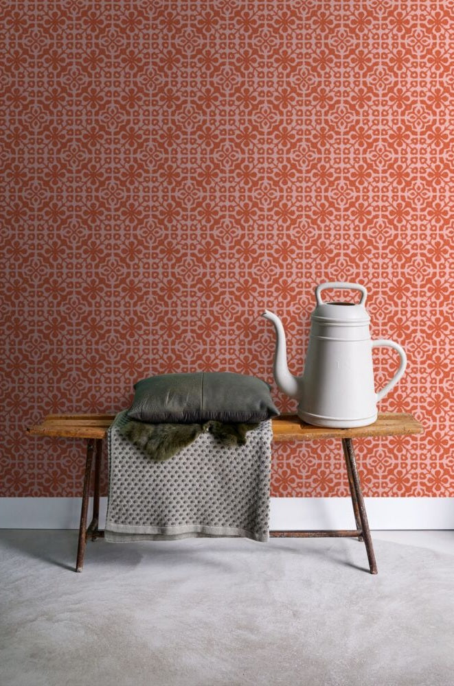 ESTAhome verweerde tegels behang voor de kinderkamer en tienerkamer koraal rood 131483
