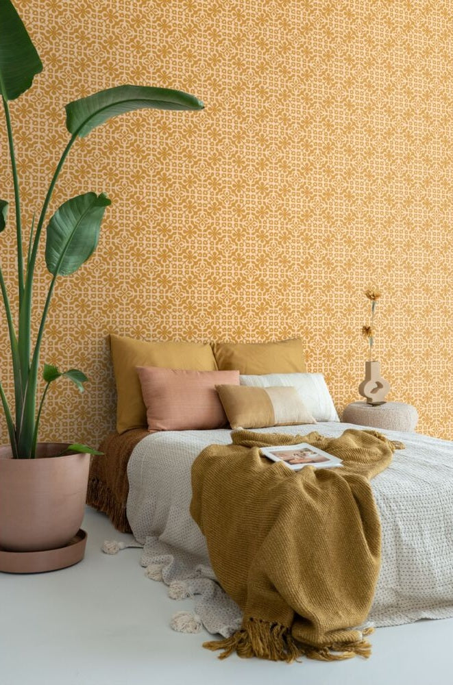 ESTAhome verweerde tegels behang voor de kinderkamer en tienerkamer okergeel 131480