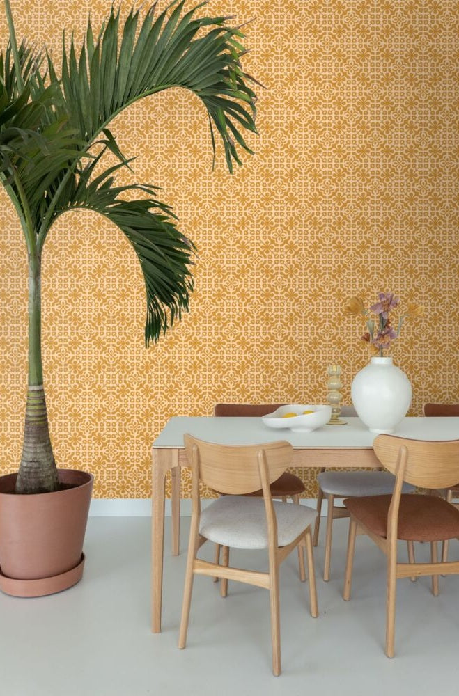 ESTAhome verweerde tegels behang voor de kinderkamer en tienerkamer okergeel 131480