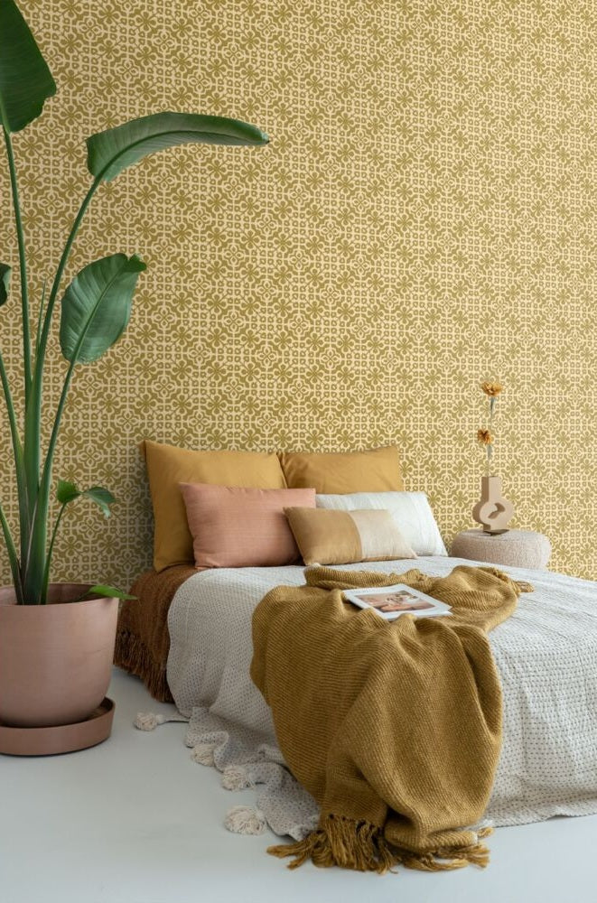 ESTAhome verweerde tegels behang voor de kinderkamer en tienerkamer olijfgroen 131479