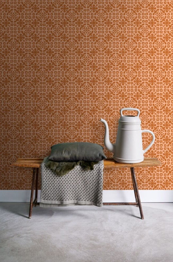 ESTAhome verweerde tegels behang voor de kinderkamer en tienerkamer oranje bruin 131481