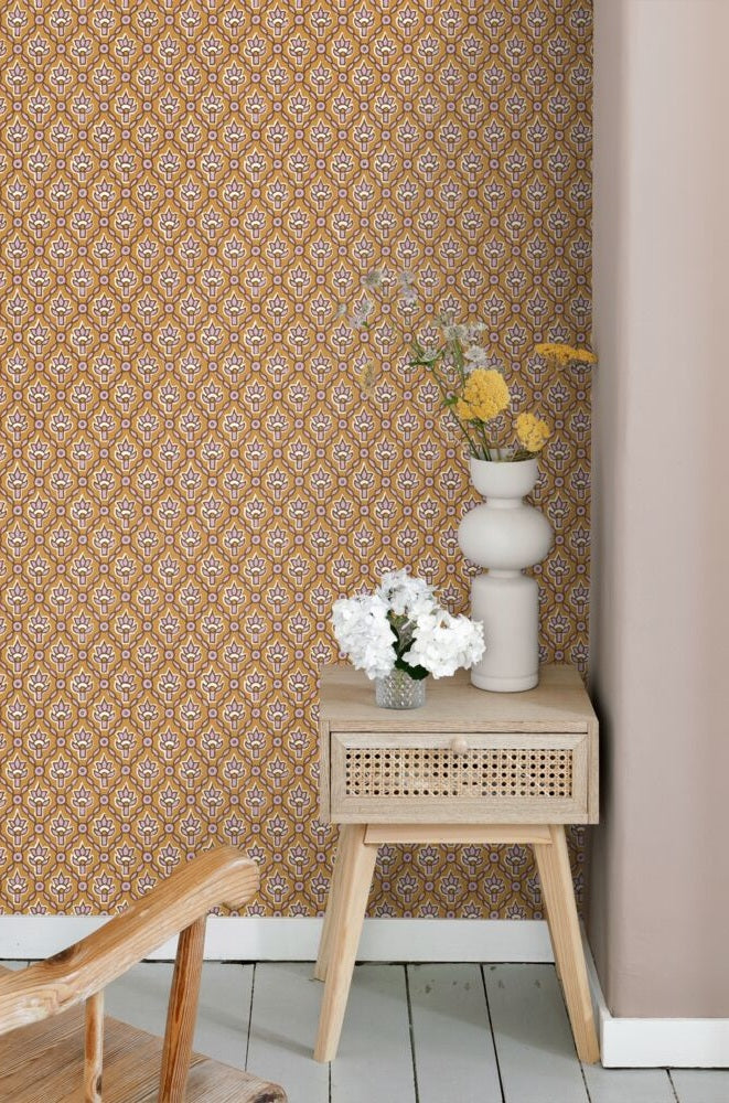 ESTAhome Vintage bloemen bloemen behang voor de kinderkamer boho bohemian bruin lila paars 131541
