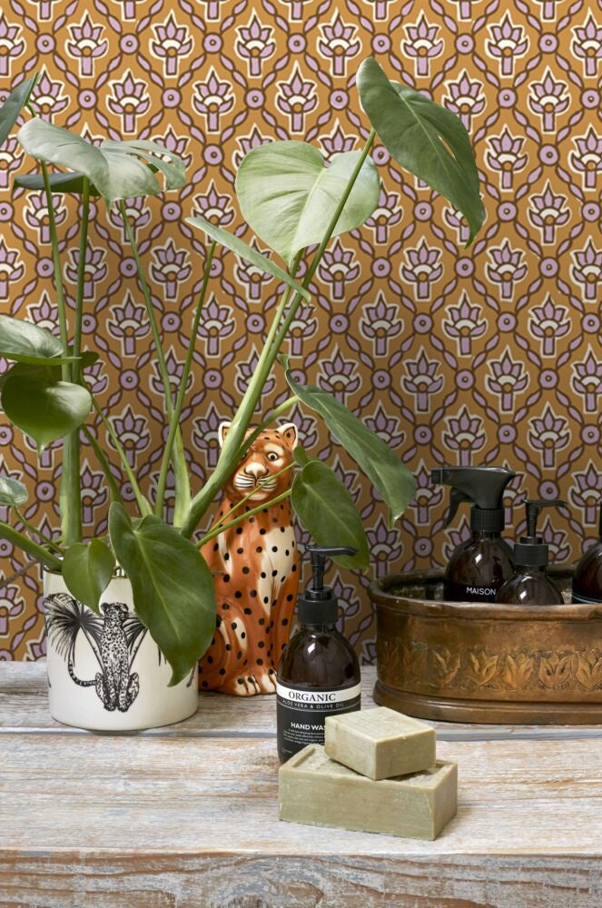 ESTAhome Vintage bloemen bloemen behang voor de kinderkamer boho bohemian bruin lila paars 131541