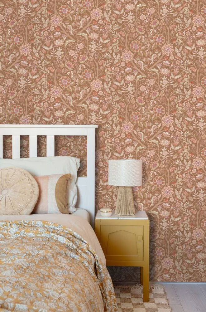 ESTAhome vintage bloemen behang voor meisjeskamer babykamer bruin terra 131332