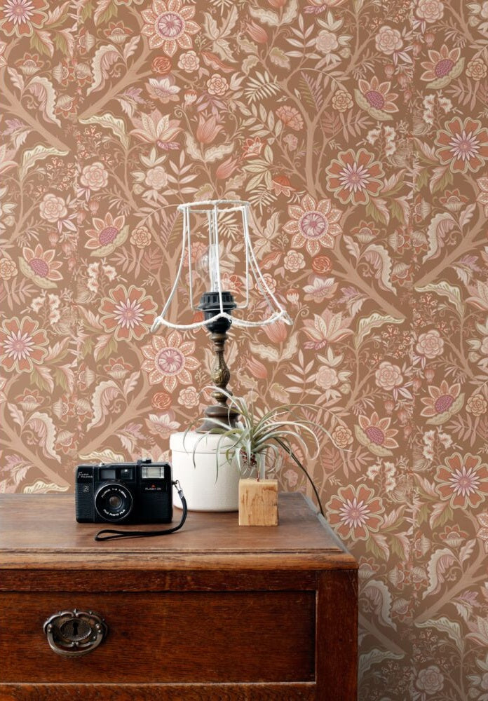 ESTAhome vintage bloemen behang voor meisjeskamer babykamer bruin terra 131332