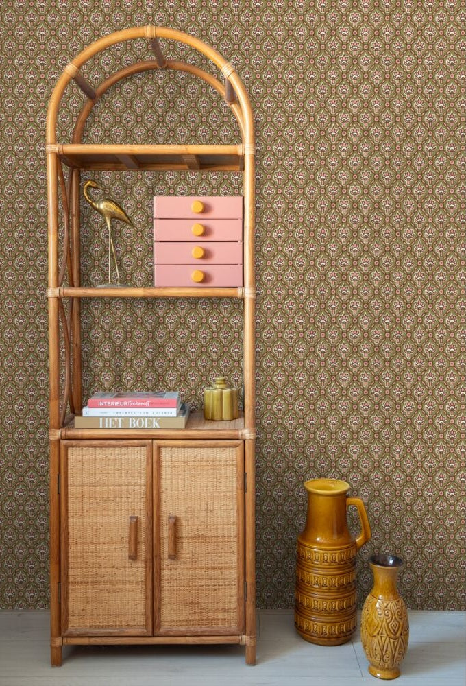 ESTAhome Vintage bloemen groen bloemen behang voor de kinderkamer boho bohemian groen roze