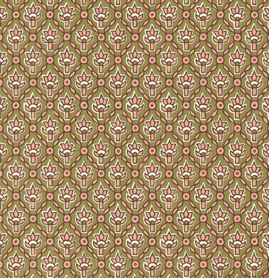ESTAhome Vintage bloemen groen bloemen behang voor de kinderkamer boho bohemian groen roze