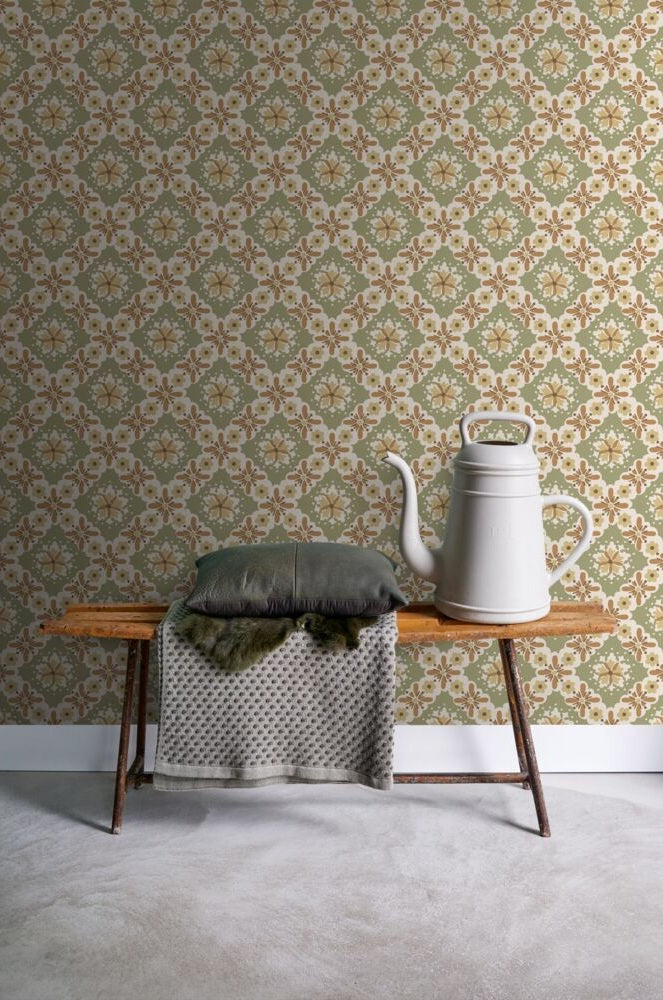 ESTAhome vintage bloemen behang voor meisjeskamer of babykamer groen  131504