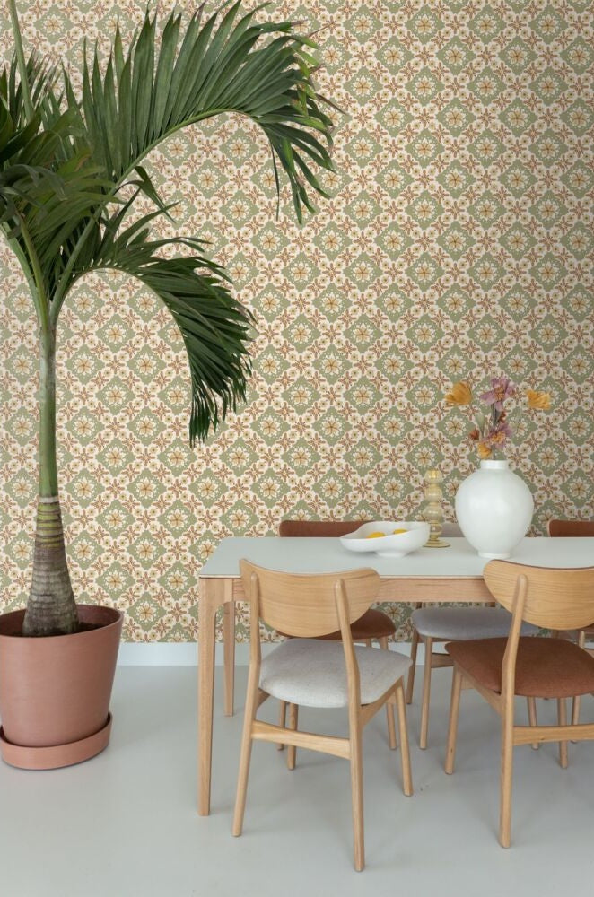 ESTAhome vintage bloemen behang voor meisjeskamer of babykamer groen  131504