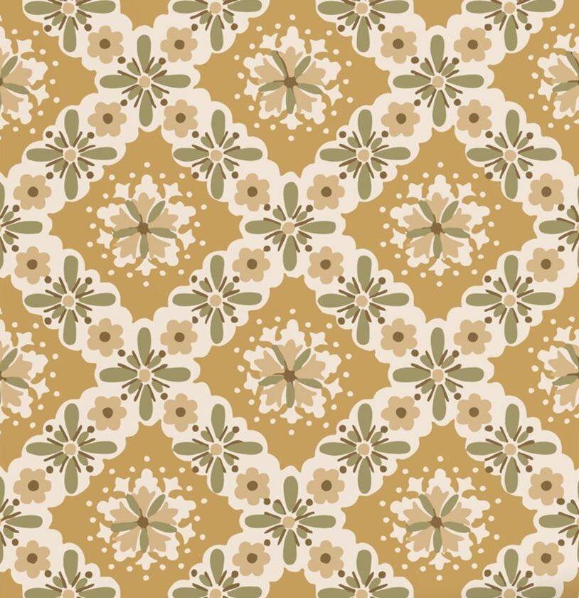 ESTAhome vintage bloemen behang voor meisjeskamer of babykamer okergeel groen 131503