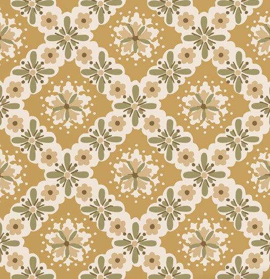 ESTAhome vintage bloemen behang voor meisjeskamer of babykamer okergeel groen 131503