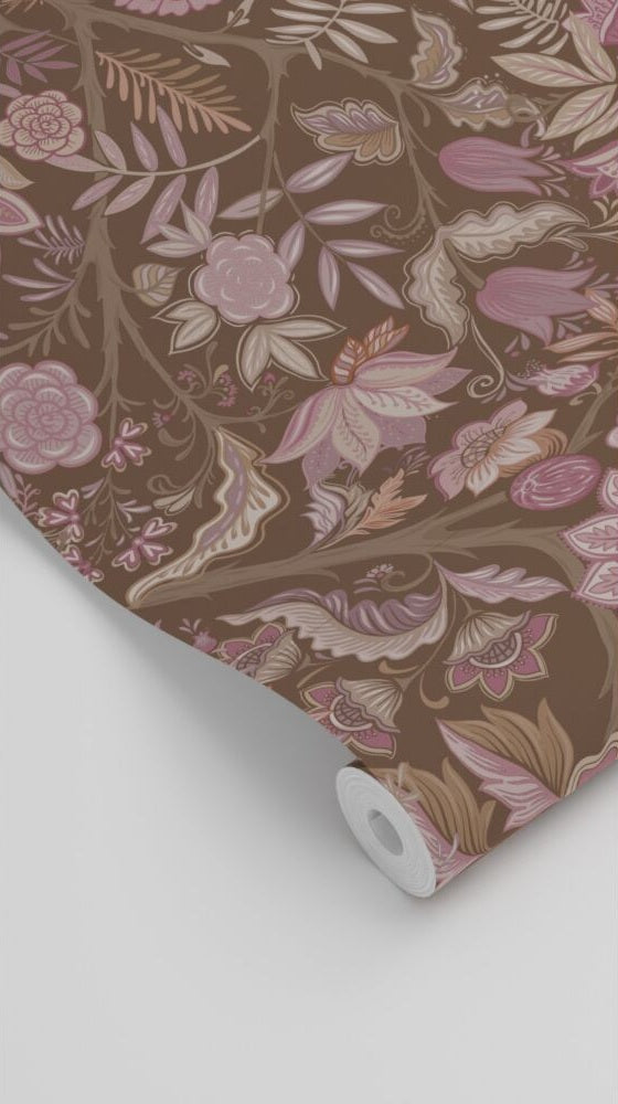 ESTAhome vintage bloemen behang voor meisjeskamer babykamer aubergine paars 131337