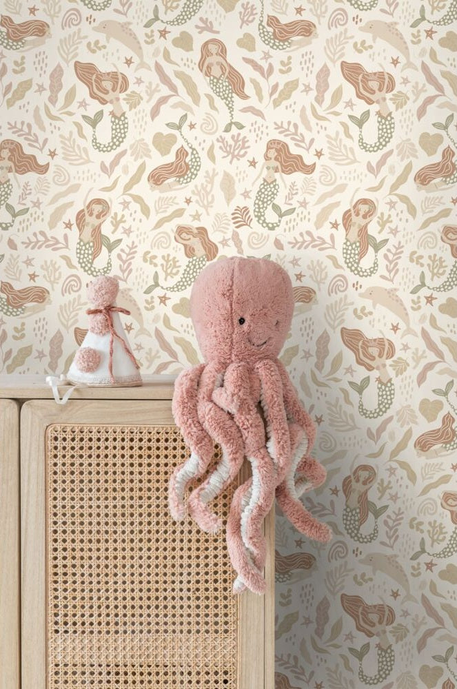 Zeemeerminnen behang ESTAhome voor de meisjeskamer beige 131498