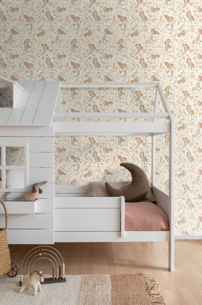 Zeemeerminnen behang ESTAhome voor de meisjeskamer beige 131498
