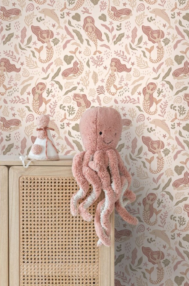 Zeemeerminnen behang ESTAhome voor de meisjeskamer roze 131497
