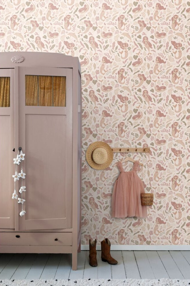 Zeemeerminnen behang ESTAhome voor de meisjeskamer roze 131497
