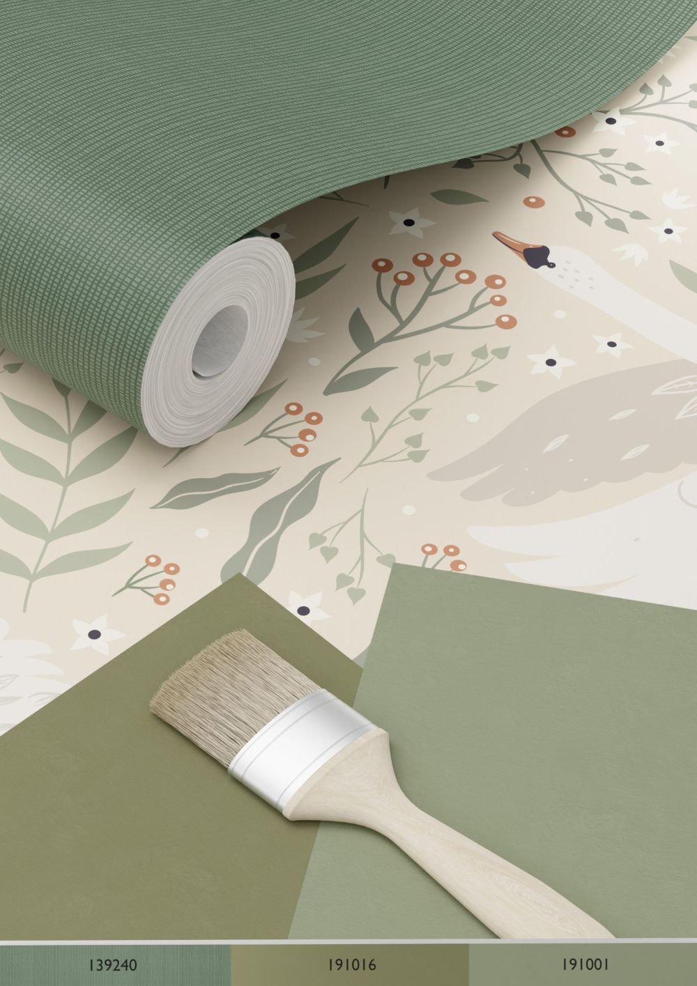 ESTAhome zwanen behang voor babykamer meisjeskamer met zwanen beige 139797