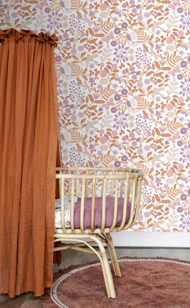 ESTAhome bloemen en vogels behang voor de kinderkamer lila paar terra 131392