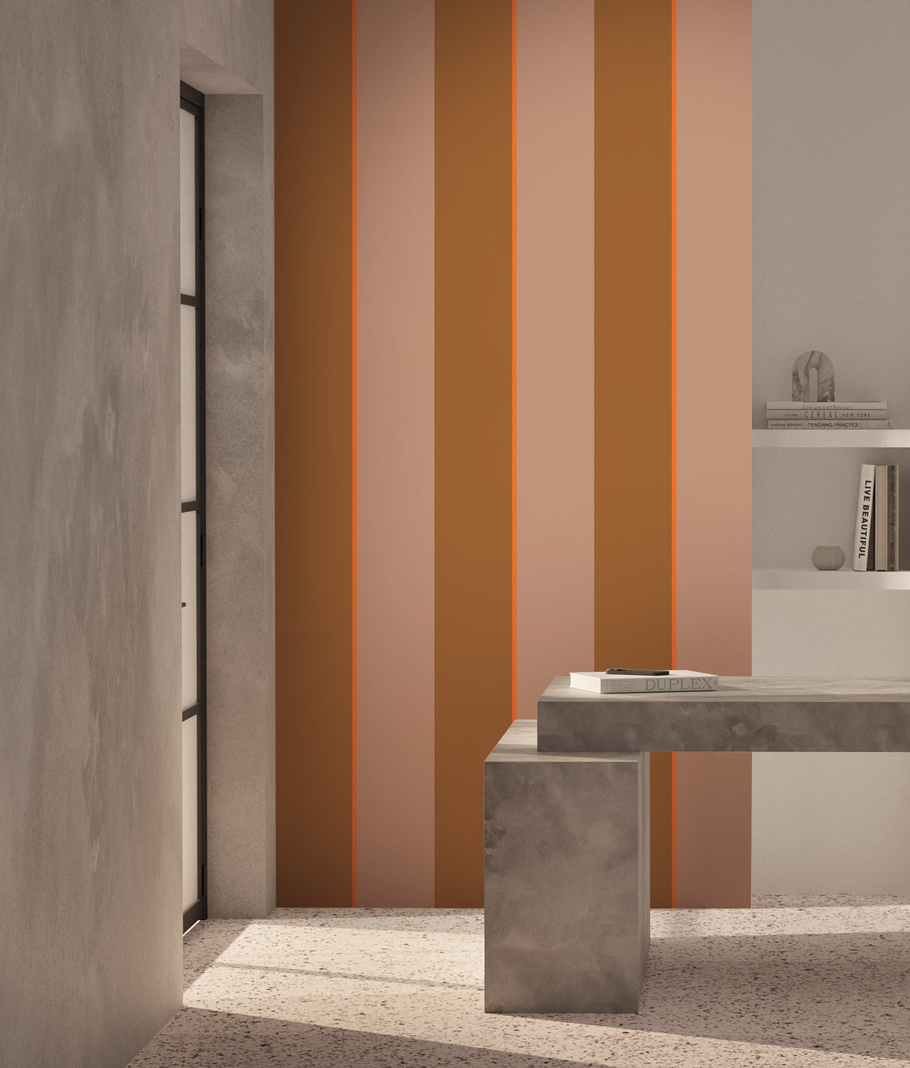 KEK Amsterdam Frans Uyterlinde Behang Bold Stripes strepen behang roze bruin oranje FU-001