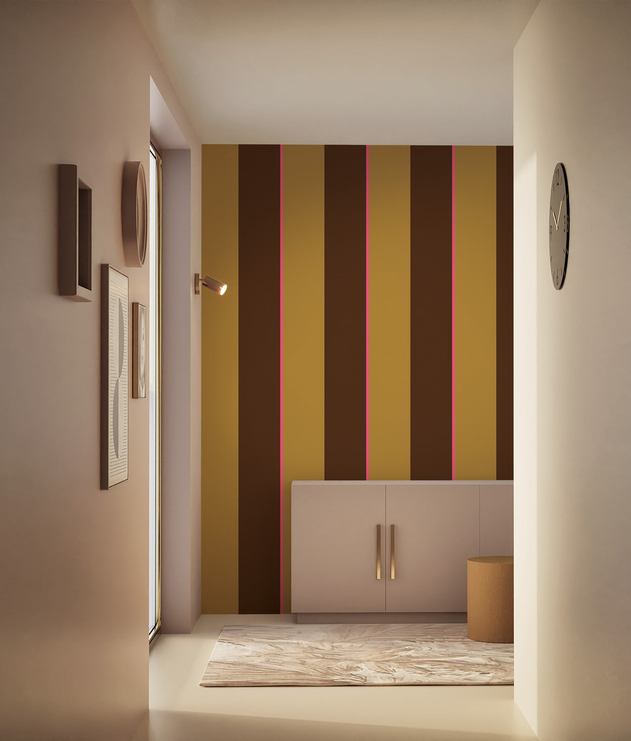 KEK Amsterdam Frans Uyterlinde Behang Bold Stripes strepen behang okergeel bruin FU-015