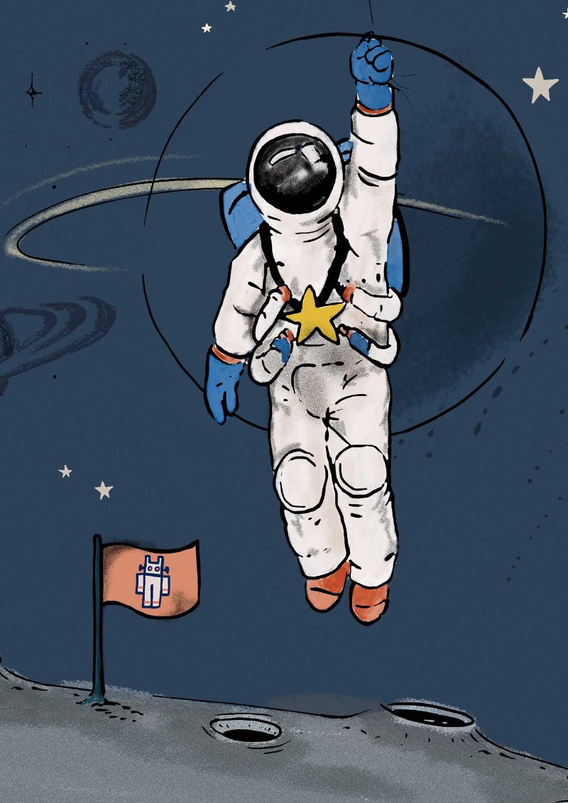 Ruimte behang voor de kinderkamer into the galaxy van annet weelink