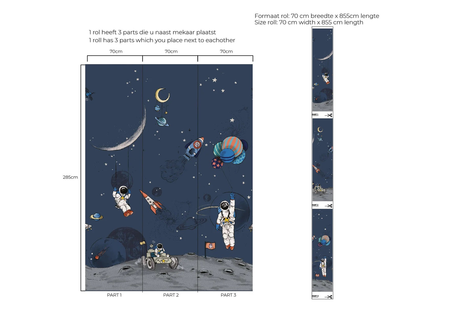 Ruimte behang voor de kinderkamer into the galaxy van annet weelink