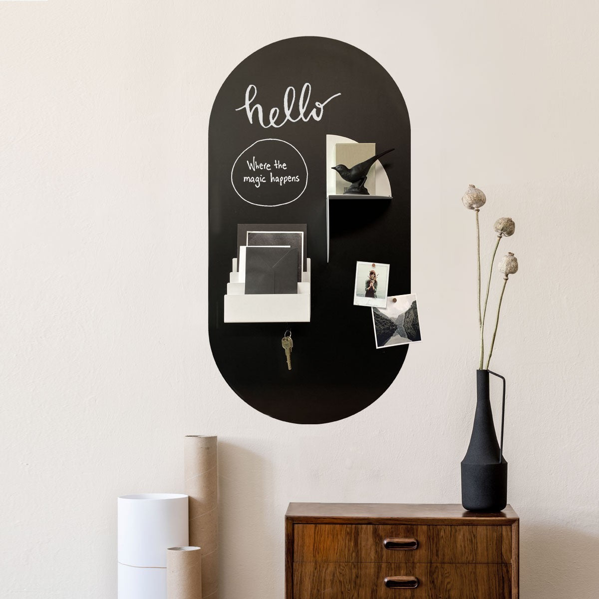 Magnetische krijtbord muursticker van Groovy Magnets zwart ovaal 47x90cm