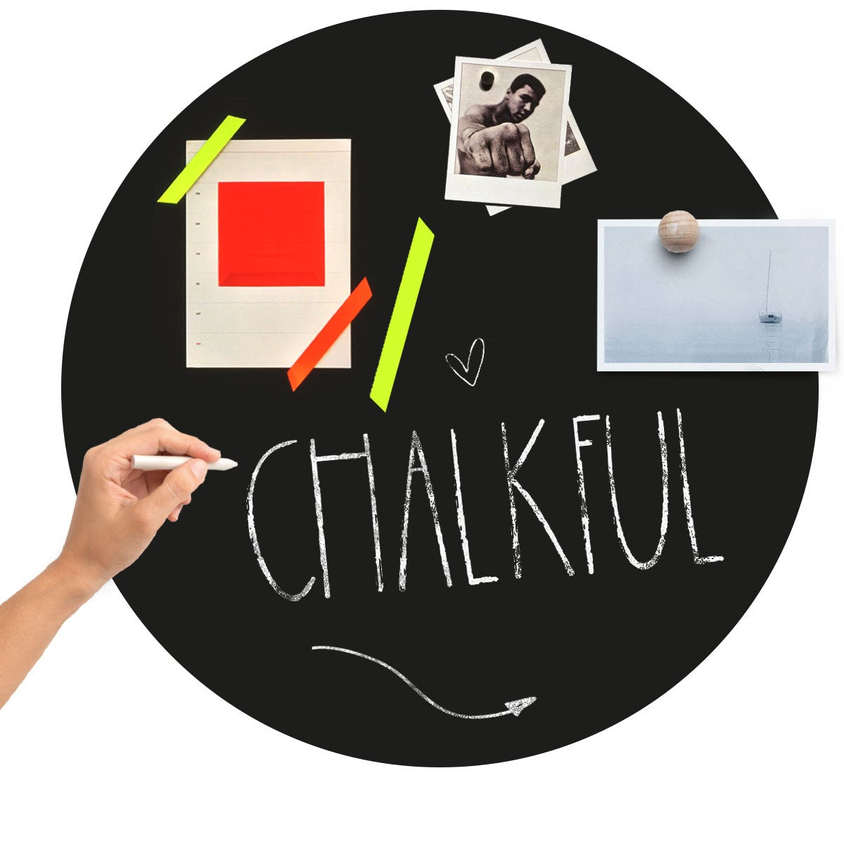 Magnetische krijtbord muursticker van Groovy Magnets zwart rond 60cm