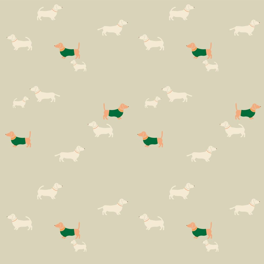 Honden behang voor de kinderkamer teckels groen Josje Studio Pieni.