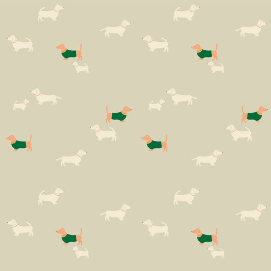 Honden behang voor de kinderkamer teckels groen Josje Studio Pieni.