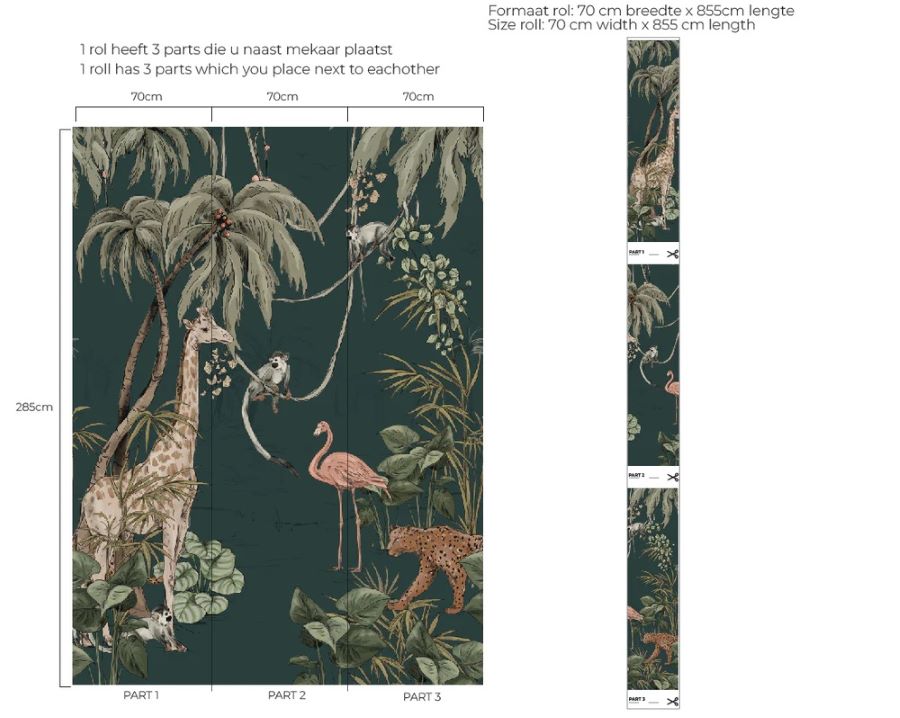 Annet Weelink Jungle behang jungle jazz voor de kinderkamer dark teal