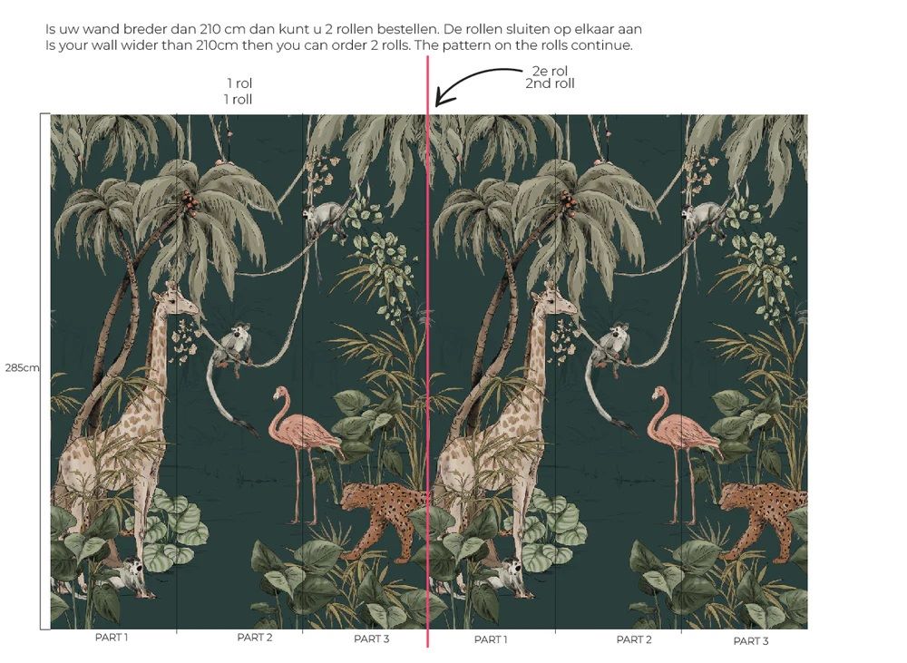 Annet Weelink Jungle behang jungle jazz voor de kinderkamer dark teal