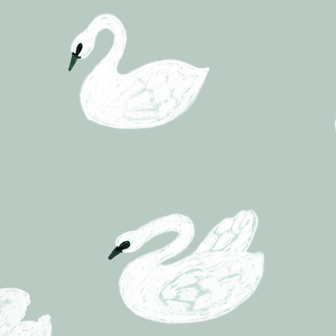Joelle Wehkamp x Meet me at the wall Swans zwanen dierenbehang voor de kinderkamer meisjeskamer lichtblauw