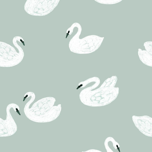 Joelle Wehkamp x Meet me at the wall Swans zwanen dierenbehang voor de kinderkamer meisjeskamer lichtblauw