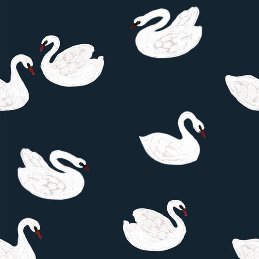 Joelle Wehkamp x Meet me at the wall Swans zwanen dierenbehang voor de kinderkamer meisjekamer blauw