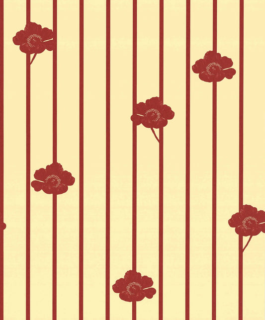 Studio Lisa Bengtsson Buttercream 1714 bloemen en strepen behang voor de meisjeskamer en tienerkamer beige rood