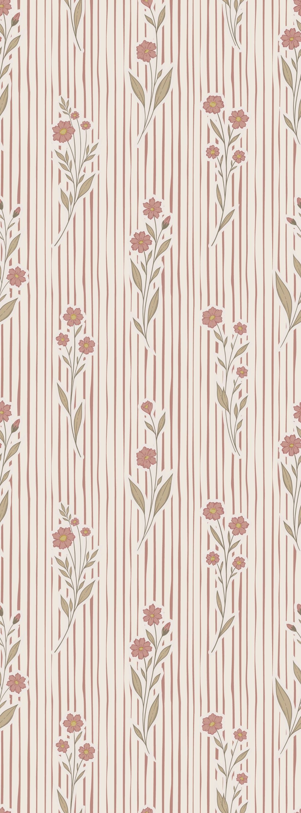 Little Amour bloemen en strepen behang voor meisjeskamer en babykamer amber terra roze