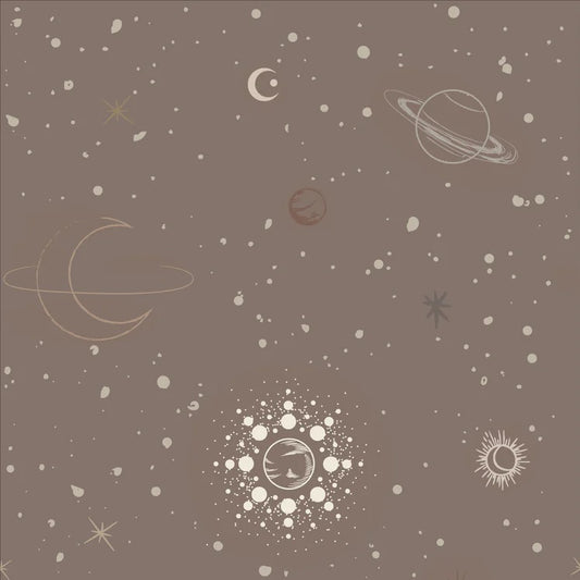 Little Amour behang voor de kinderkamer space stars ruimte bruin